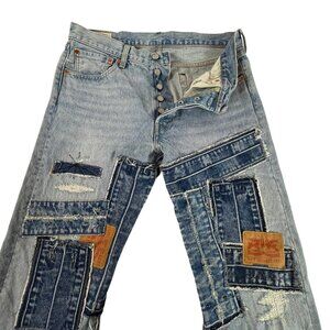 Levis Premium 501 Patchwork Denim Jeans Sz 33 x 32 Mens Blue Cotton Big E